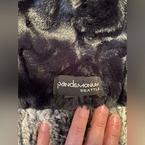 Pandemonium Faux Fur reversible pill box hat. Black Silver